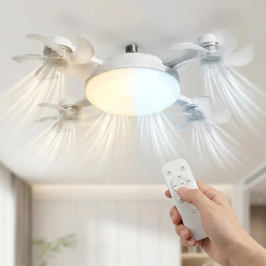 2026 New E27 Socket Ceiling Fan Light - 2-in-1 Silent LED Fan with Remote Control, Energy-Saving Cooling & Lighting Combo for Home Bedroom