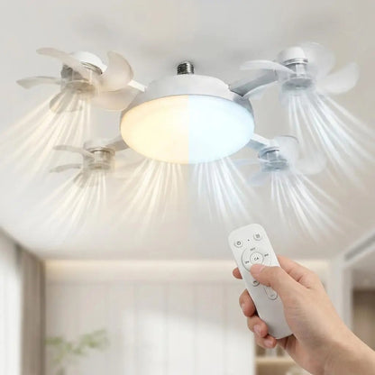 2026 New E27 Socket Ceiling Fan Light - 2-in-1 Silent LED Fan with Remote Control, Energy-Saving Cooling & Lighting Combo for Home Bedroom