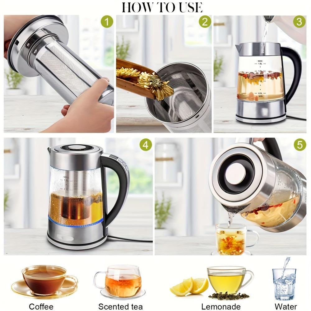 Electric Kettle, 60.87oz Electric Glass Kettle with 12 Temperature Controls, 24-Hour Keep-Warm, Stainless Steel Filter And Inner Lid, Glass Kettle for Coffee, Tea, And Powdered Milk
