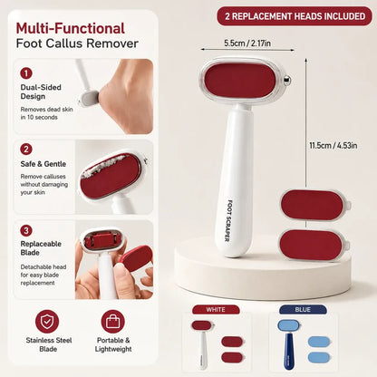 (🔥Free Gift Of Two Replacement Blades✨)Dual‑Sided Foot Callus Remover, Replaceable Stainless Steel Blade Foot Scraper 🦶