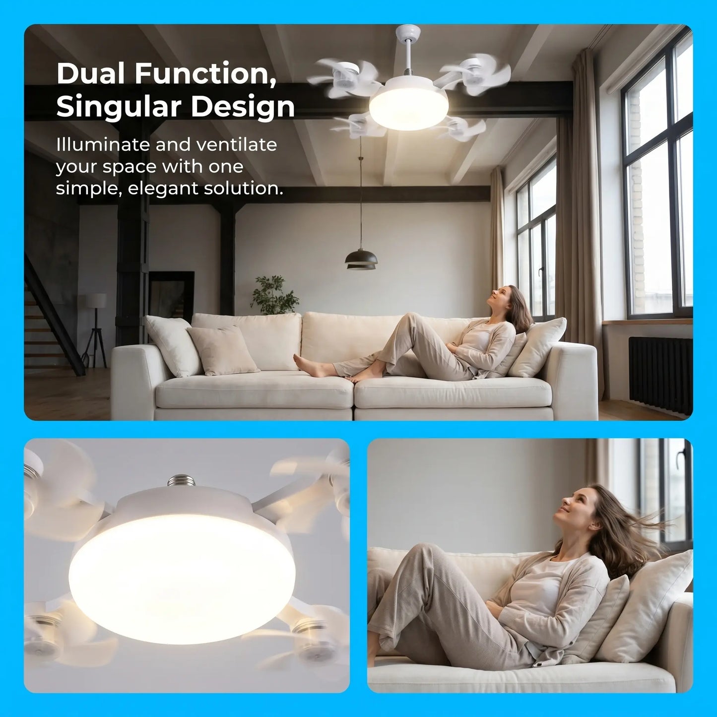 2026 New E27 Socket Ceiling Fan Light - 2-in-1 Silent LED Fan with Remote Control, Energy-Saving Cooling & Lighting Combo for Home Bedroom