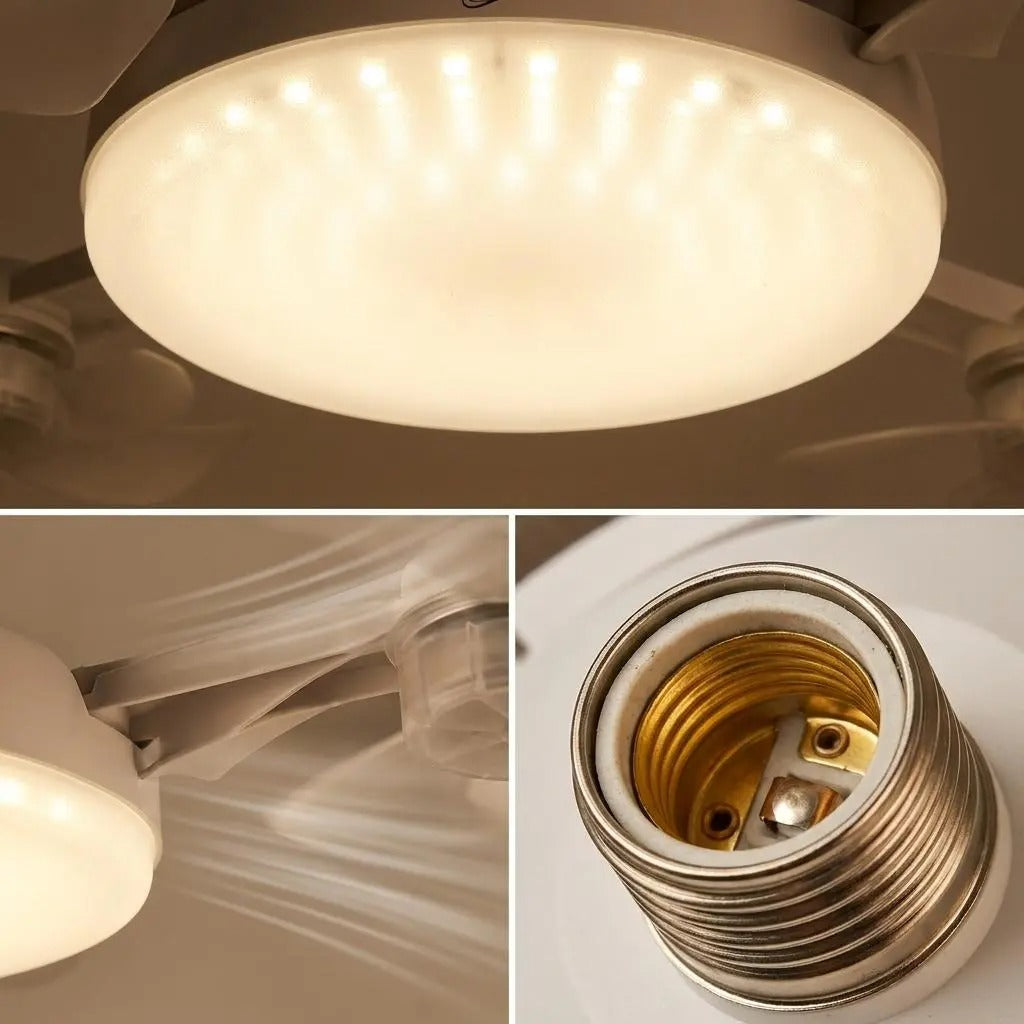 2026 New E27 Socket Ceiling Fan Light - 2-in-1 Silent LED Fan with Remote Control, Energy-Saving Cooling & Lighting Combo for Home Bedroom