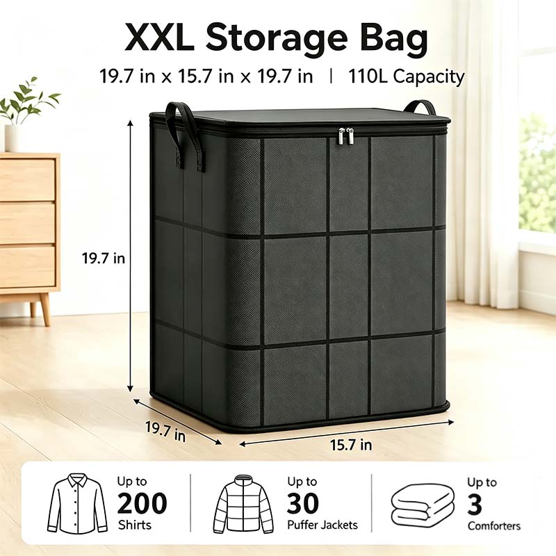 Spacious Moving Storage Bin, Zippered Organizer for Quilts & Clothes📦