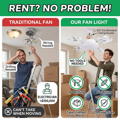 2026 New E27 Socket Ceiling Fan Light - 2-in-1 Silent LED Fan with Remote Control, Energy-Saving Cooling & Lighting Combo for Home Bedroom