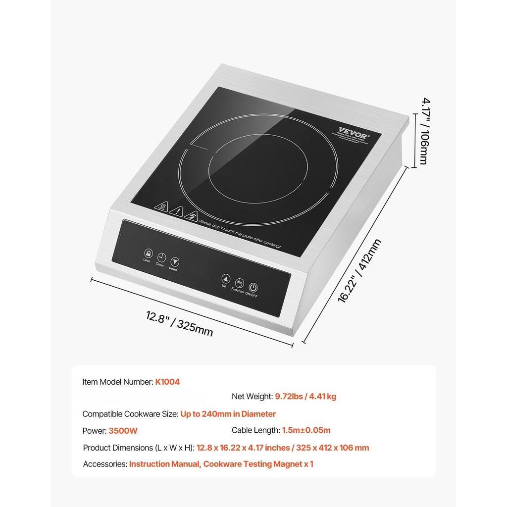 Portable Commercial Induction Cooktop 3500W Countertop Burner 11 Temp Levels