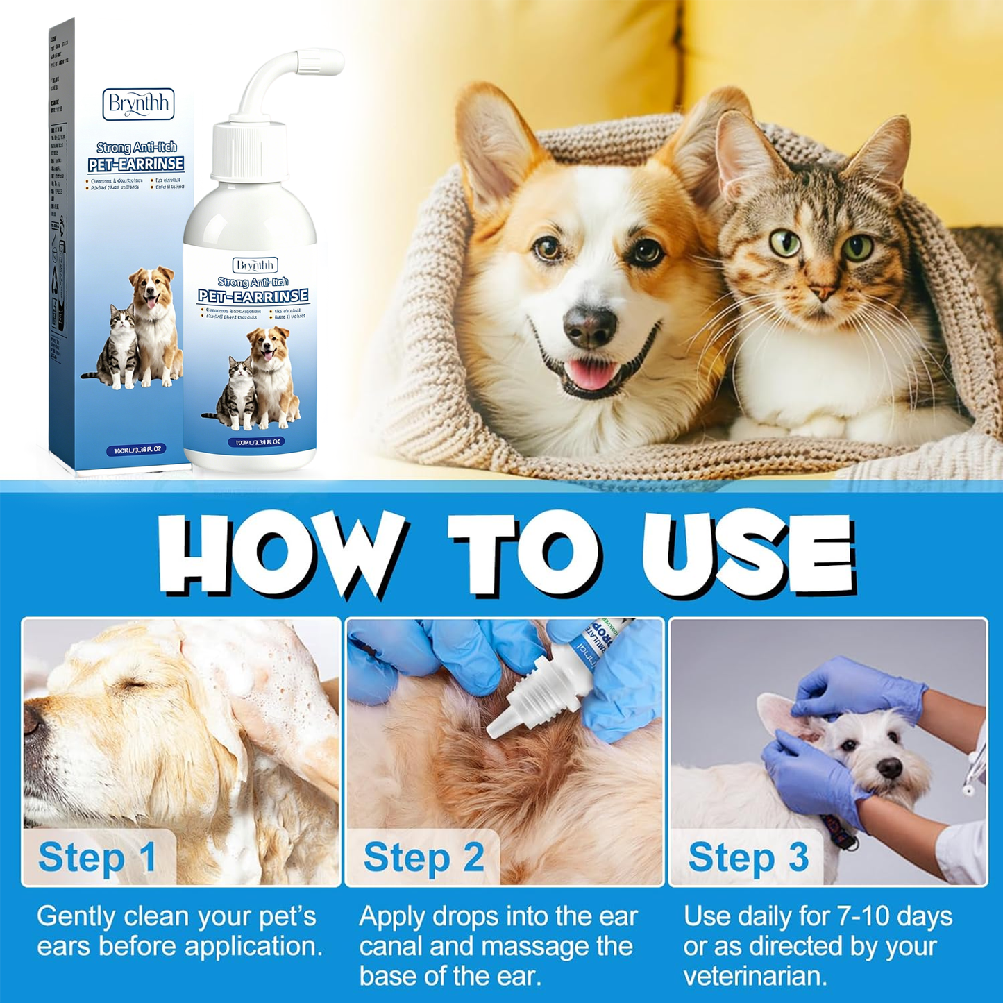 Gentle Pet Ear Wash | Odor-Free Cleaning for Dogs & Cats🌿