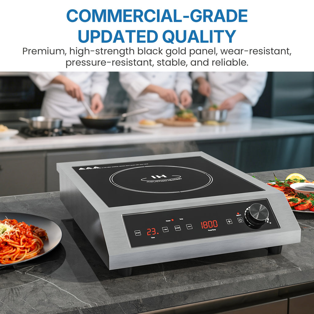 1800W Portable Induction Cooktop, Commercial Hot Plates, Commercial-Grade Electric Countertop Burner with Timer, Induction Hot Plate with LED Screen, 10 Power (100W-1800W), 14 Temp Setting (140°F-536°F)