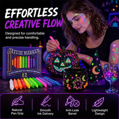 ✨ Glow Tattoo Pens – UV Neon Colors for Parties & Festivals, Waterproof & Easily Washable