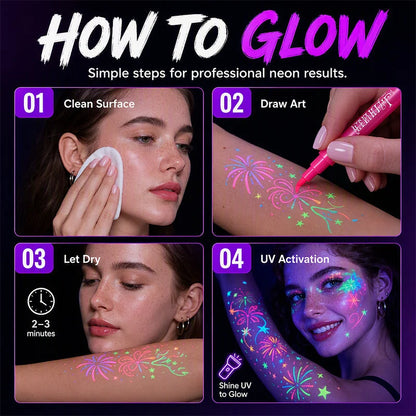 ✨ Glow Tattoo Pens – UV Neon Colors for Parties & Festivals, Waterproof & Easily Washable